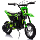 Garvee Ride - T Series: 24V Kids Electric Dirt Motorcycle for Kids Ages 13+, 250W Electric Off-Road Motorcycle,Up to 13.6MPH, Twist Grip Throttle,Metal Suspension,Air-Filled Tires,Leather Seat - Green - Green