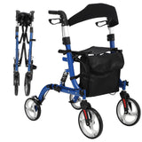 Garvee Rollator Walker for Seniors with Seat & Storage Bag, Shock Absorber, 10" & 8" All-Terrain Rubber Wheels, Lightweight Aluminum Foldable Walker with Backrest, Adjustable Height 34-40", Blue - Premium with Shock Absorber
