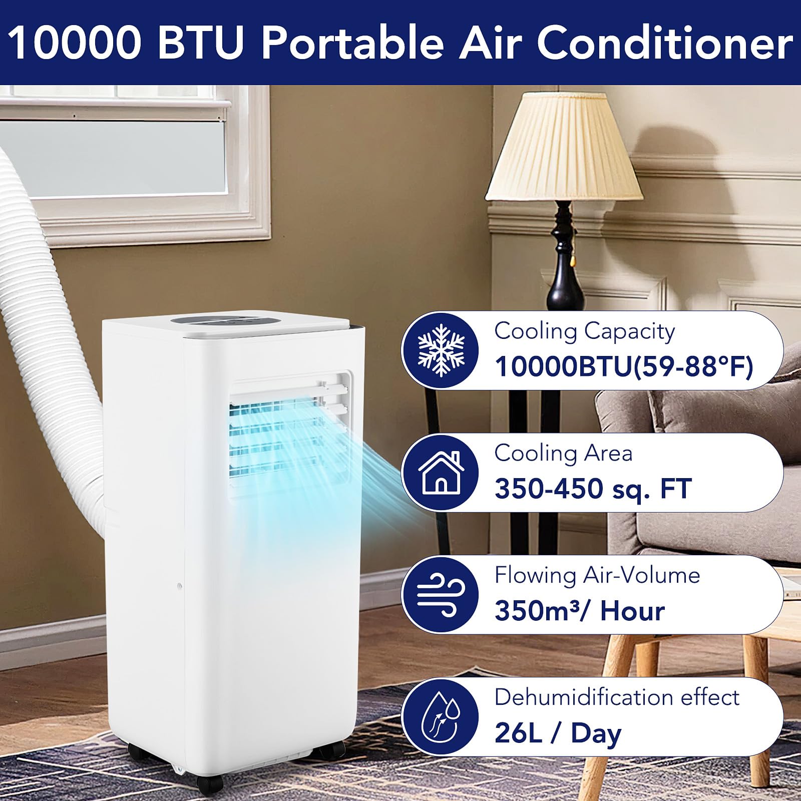 Garvee 10000 BTU Portable Air Conditioner, Indoor AC Unit with Remote Control, Built in Dehumidifier & Fan & Sleep Mode, 24H Timer, Portable AC for Room, Office