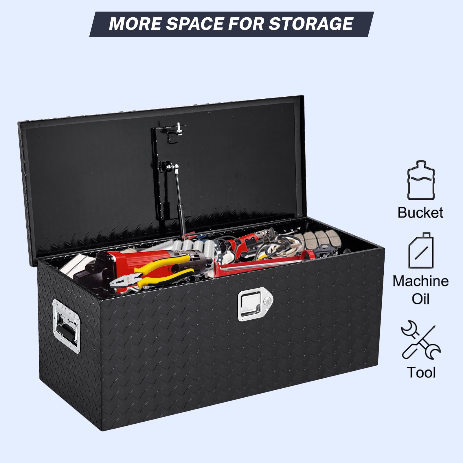 Garvee Heavy Duty Aluminum Diamond Plate Tool Box Chest Black 15x15x48'' for Trucks Pickups Trailers RVs