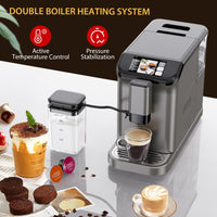 Garvee 20 - Bar Fully Automatic Espresso Machine - Touch Screen, Built - in Frother, Milk Container (Grey)