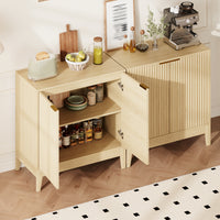 Garvee Modern Fluted Sideboard Buffet Cabinet – 32 Inch Console Table with Adjustable Shelf, 2 Doors, Ideal for Living Room, Dining Room, Kitchen, Entryway – Oak Color