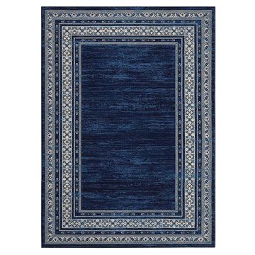 Garvee 9x12 ft Area Rug, Blue Geometric Washable Low Pile Polyester Carpet, Modern Bordered Design with Stain Resistant Surface and Non Slip TPR Backing for Living Room, Bedroom, Dining Room, Nursery and Office