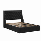 Garvee Queen Bed Frame Velvet Upholstered Wing Side Headboard Beige Queen Size Platform Bed Wooden Slat Support No Box Spring Needed Easy Assembly