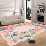 Garvee Floral Area Rugs for Living Room Bedroom 9x12 Soft Washable Rugs Stain Resistant Ultra-Thin Non-Slip Dining Room Rug Non-Shedding Accent Carpet for Office Home Decor, Pink - Pink