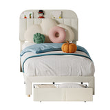Garvee Twin Bed Frame with Drawer Velvet Upholstered Platform Bed Storage Headboard Beige