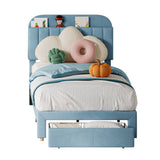 Garvee Twin Bed Frame with Drawer Velvet Upholstered Platform Bed Storage Headboard Blue Twin Size - Blue
