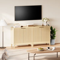 Garvee Modern Fluted Sideboard Buffet Cabinet – 32 Inch Console Table with Adjustable Shelf, 2 Doors, Ideal for Living Room, Dining Room, Kitchen, Entryway – Oak Color