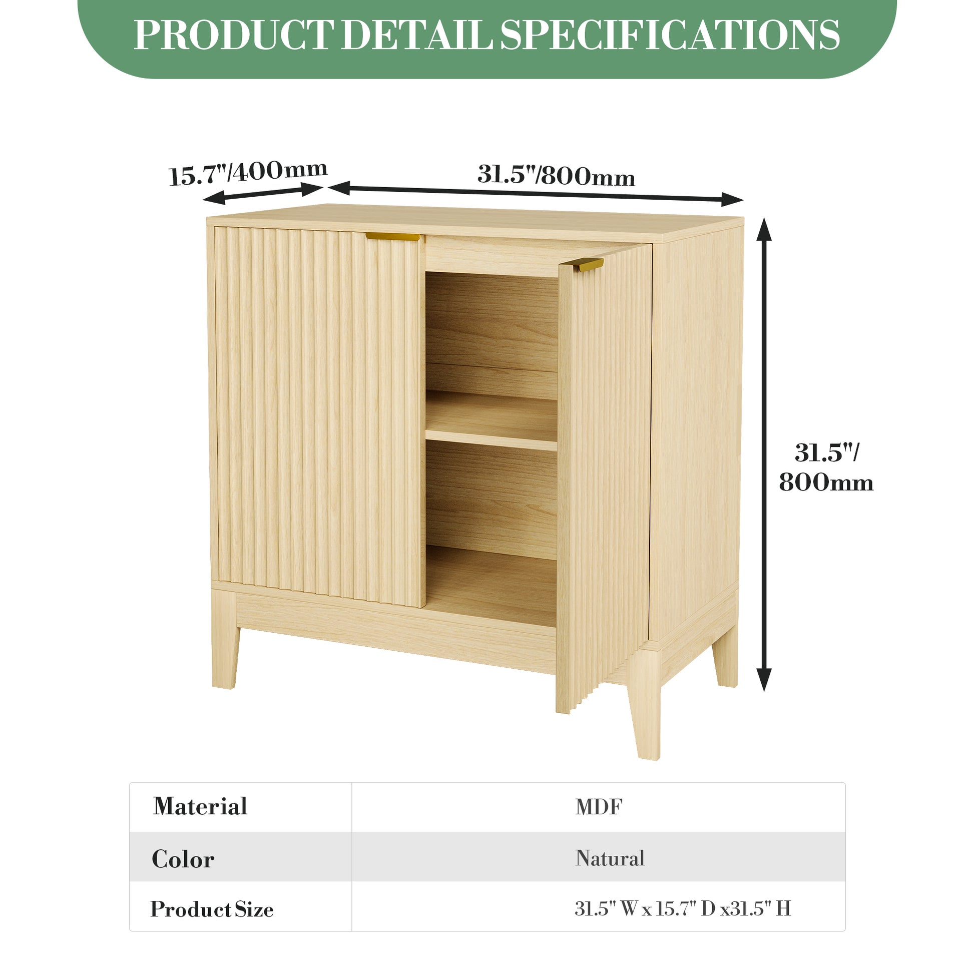 Garvee Modern Fluted Sideboard Buffet Cabinet – 32 Inch Console Table with Adjustable Shelf, 2 Doors, Ideal for Living Room, Dining Room, Kitchen, Entryway – Oak Color
