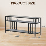 Garvee 65 in TV Stand for Television up to 75 in with Quadruple-Tube Support, 3-Tier Open Shelves, Grey, Living Room & Entryway