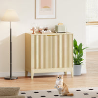 Garvee Modern Fluted Sideboard Buffet Cabinet – 32 Inch Console Table with Adjustable Shelf, 2 Doors, Ideal for Living Room, Dining Room, Kitchen, Entryway – Oak Color