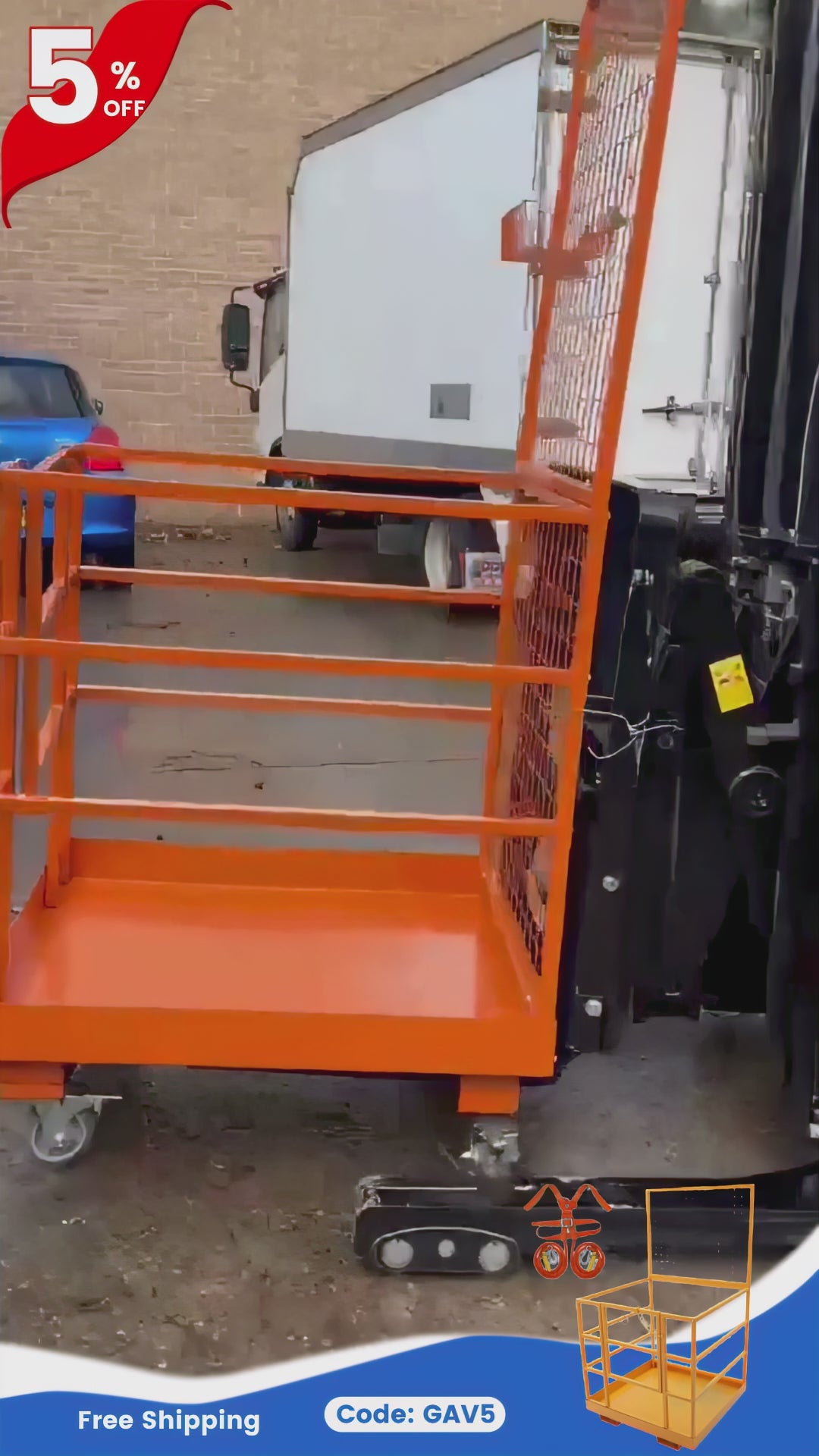 Garvee 45" x 43" Forklift Safety Cage, Garvee Max. 2200 LBS Heavy Duty Steel Forklift Man Basket, Foldable Forklift Work Platform with Guardrails, Safety Harness, Wheels, Perfect for Aerial Work