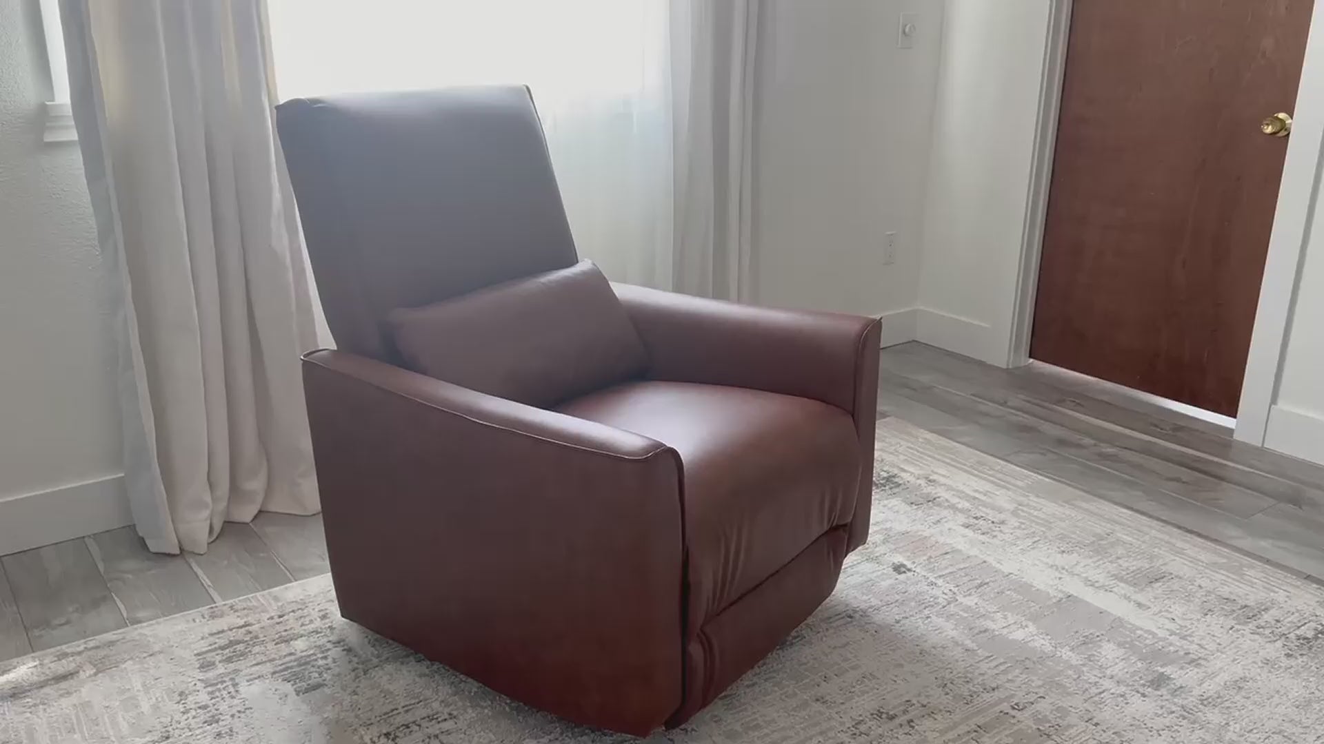 Garvee 360° Swivel Rocking Recliner Chair, Upholstered Faux Leather, Manual Recliner with Lumbar Support, Nursery Rocking Chair, Brown