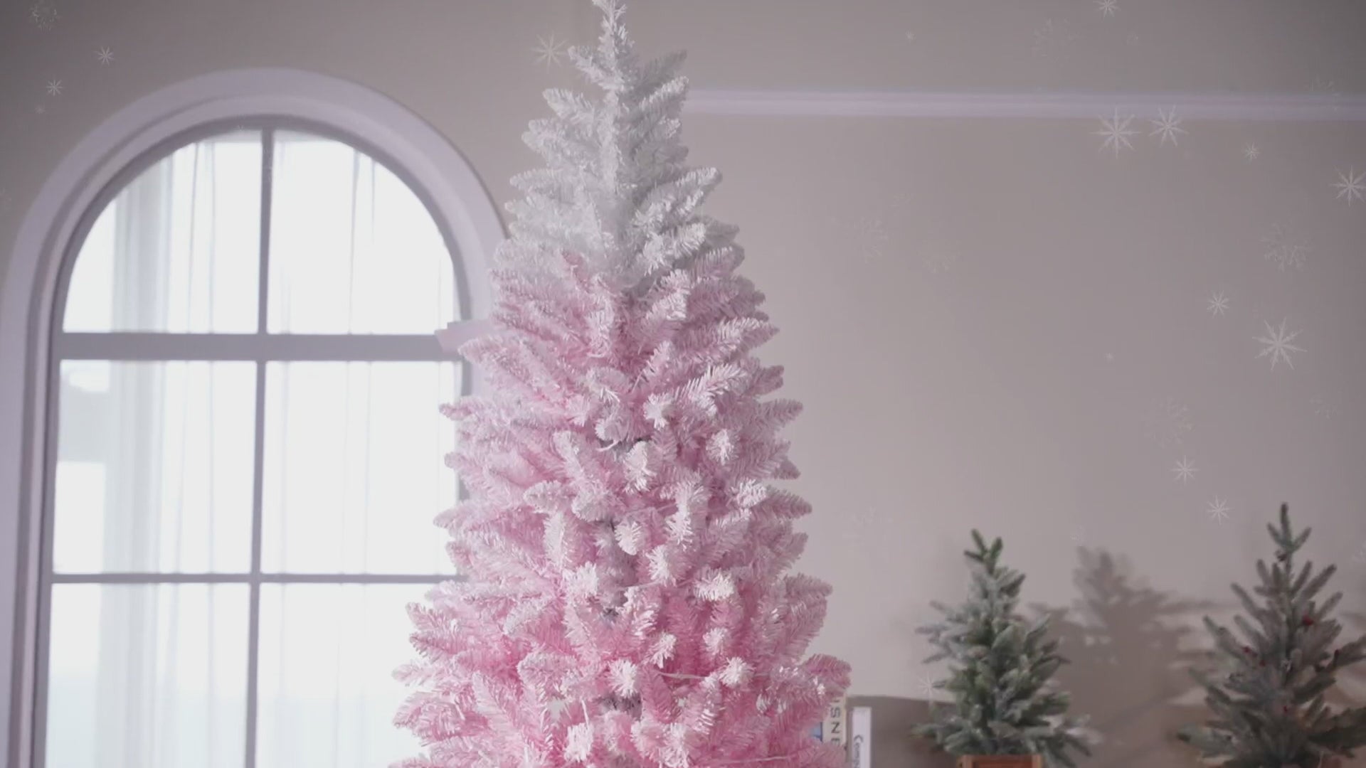 Garvee 7.5ft Pink Gradient Christmas Tree, Pre Lit Fake Christmas Tree with 100 Dual Color LED Lights & 320 Branch Tips, Snow Flocked Xmas  Tree Decoration for Home & Office