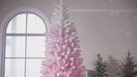 Garvee 7.5ft Pink Gradient Christmas Tree, Pre Lit Fake Christmas Tree with 100 Dual Color LED Lights & 320 Branch Tips, Snow Flocked Xmas  Tree Decoration for Home & Office