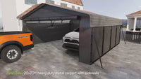 Garvee 20'x20'x10' Metal Carport for 2 Cars with 220g Tarp, All-Weather Use, Full-Size Pickup Trucks, Bass Boats, Tractors, Reinforced Steel, Grey
