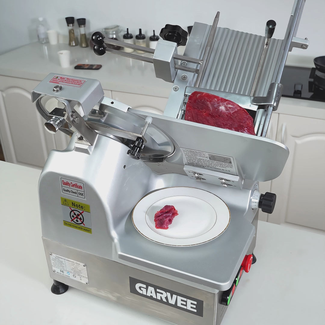 Garvee 550 Watts Automatic Meat Slicer, 12" Carbon Steel Blade, Adjustable 0-14mm Thickness, Deli Food Slicer for Meat, Cheese, and Bread - Perfect for Home Use