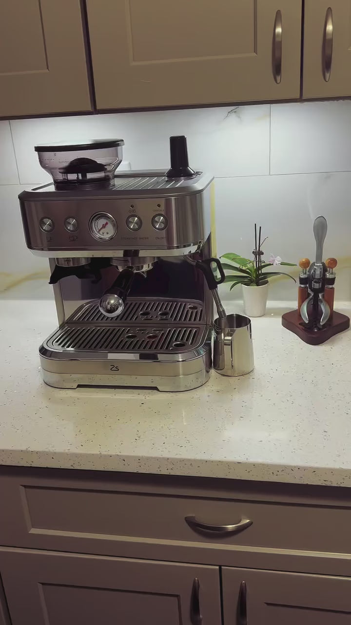 Garvee All-in-One Espresso Machine with Milk Frother, Cappuccino Latte Coffee Maker for Home Barista, Built-In Bean Grinder,85oz Removable Water Tank,Gifts for Dad,Mom,Coffee Lover