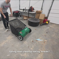 Garvee Push Lawn Sweeper 26-Inch Width 4-Brush System Heavy Duty Steel Frame Yard Garden Cleanup Yellow