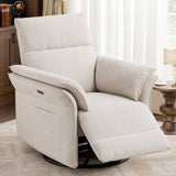 Garvee Power Swivel Glider Recliner with USB Port, 270° Swivel & Double-Layer Armrests, Rocking, Power Recline, Chenille Upholstered Fabric Chair for Living Room, Nursery, Beige - Beige