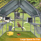 Garvee Large Weatherproof Wooden Outdoor Catio Cat Enclosure – 110 Inch Walk-In Cat House with Roof, 7 Platforms, 2 Resting Boxes, 2 Bridges – Spacious Shelter for Multiple Cats, Rabbits or Poultry – Grey, USA Specification