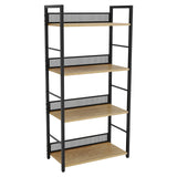 Garvee Industrial 4-Tier Tall Bookshelf - Matte Black & Natural Wood - Narrow Freestanding Metal & Wood Display Rack - Guard Panels - Organizer for Bedroom, Living Room, Home Office