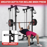 Garvee Wall Mounted Folding Smith Machine Power Rack – Dual Pulley System, Pull Up Bar, Heavy Duty Multi-Function Squat Cage for Home Gym Strength Training, Space-Saving Equipment, Black