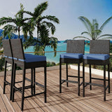 Garvee Durable Outdoor Rattan Bar Stools Set of 4 – Comfortable Cushions – Counter Height Patio Chairs – Weather-Resistant Wicker Seating – High Bar Design for Backyard – Woven Rattan High Bar Blue, 4 Pieces, Brown Rattan - Woven Rattan High Beige 4 Pieces Brown Rattan