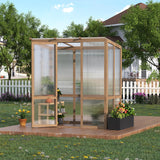 Garvee Cedar Frame Wooden Greenhouse Kit 4x6FT – Walk-in Outdoor Design with Roof Vent – 6MM Polycarbonate Panels – For Garden, Farm – Natural Wood Color