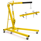 Garvee 2 Ton Folding Hydraulic Engine Hoist with 59 in Load Leveler 4400 LBS Capacity Heavy Duty Cherry Picker 6 Swivel Wheels&Hydraulic Pump Adjustable Boom (0.5T-2T) for Garage Workshop Warehouse Yellow - Yellow