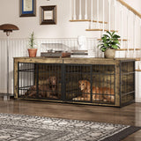 Garvee Heavy Duty Extra Large Wooden Dog House Furniture – 4 Doors & Divider – Decorative End Table TV Stand, Indoor Kennel for Large/Medium Dogs – Rustic Tiger Wood, 2m - Rustic Brown