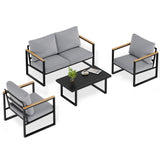 Garvee 4-Piece Aluminum Outdoor Patio Pub Conversation Set - Sectional Sofa Seating with Table - All-Weather Frame - Washable Thick Cushions - For Backyard, Garden, Poolside, Balcony & Deck - Color: Gray Cushions