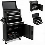 Garvee Heavy-Duty Rolling Metal Tool Chest, 4-Drawer Lockable Steel Tool Storage Cabinet with Drawer Liners & Side Handle, Garage/Workshop Organizer - Black - Side Armrest - 3-Inch Wheels