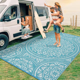 Garvee Waterproof Reversible Outdoor Rug - Durable Plastic Straw Patio Carpet - UV Resistant, Easy to Clean, Includes Stakes & Carry Bag - Perfect for RV, Camping, Deck, Balcony, Poolside, Picnic - Light Blue/White, 9x18ft (274x549cm) United States - Gray