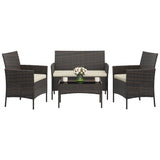 Garvee 4-Piece Outdoor Patio Bistro Set - PE Rattan Wicker Furniture with 2 Chairs, Loveseat & Tempered Glass Coffee Table - Soft Cushions - All-Weather Garden, Porch, Poolside, Balcony Set - Brown Four-Strand Vine / Creamy-White Cushion