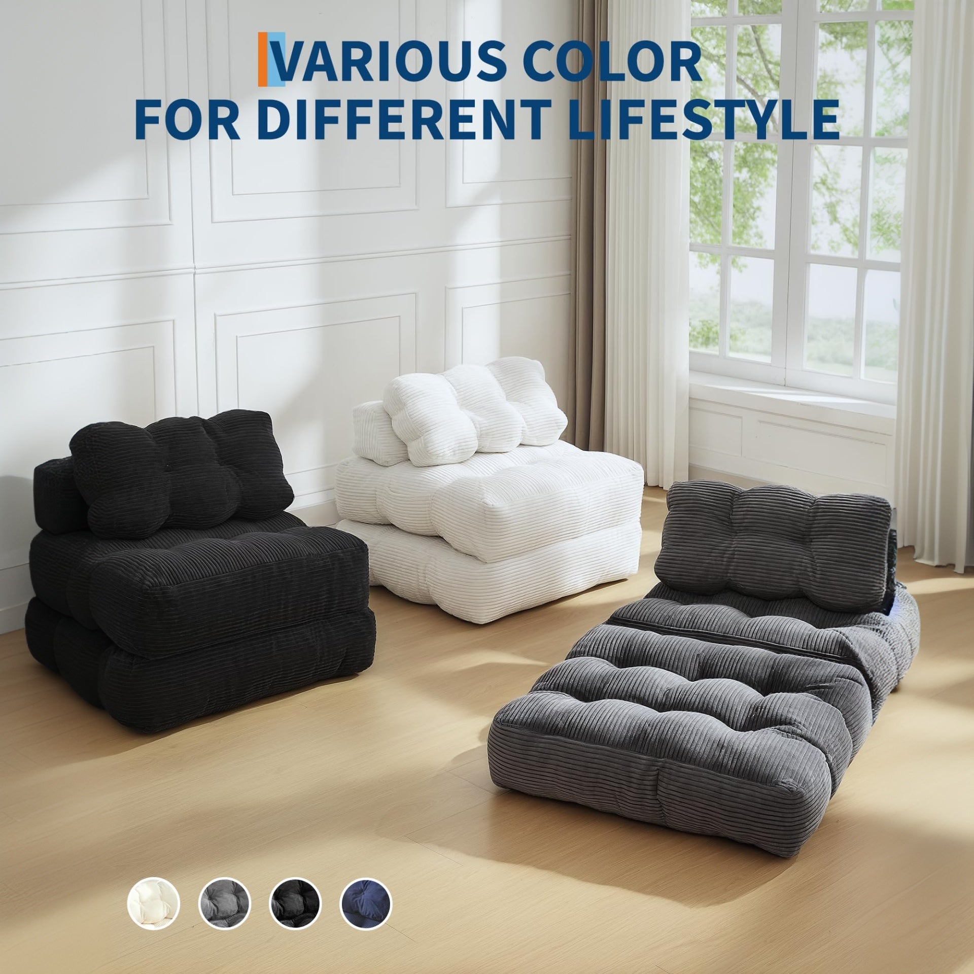 Garvee Folding Sofa Bed Convertible Sleeper Chair with Pillow Dark Gray Single - Foldable Mattress for Living Room Bedroom