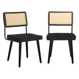 Garvee Modern Mid-Century Dining Chairs Set of 2 - Natural Rattan Cane Backrest - Soft Upholstered Seat - Solidified Wood Legs - Comfortable Seating for Kitchen, Dining Room, Restaurant - Soft | Green
