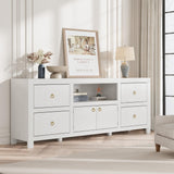 Garvee Farmhouse TV Stand – 70'' Entertainment Center for 75/80 Inch TVs, 6 Drawers, Soundbar Shelf, Rustic White Wood Console – Color: 1.78 meters antique white - 1.78 Meters Natural Wood Color