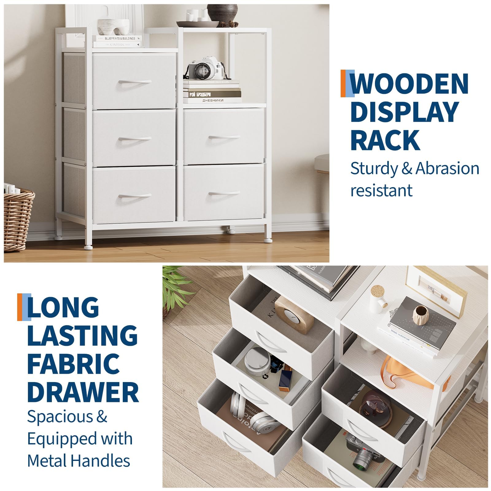 Garvee 5 Drawer Mobile File Cabinet with Open Storage Shelf, Rolling Printer Stand and Fabric Lateral Filing Cabinet for Home Office, Fits A4 or Letter Size Files, White