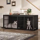 Garvee Heavy Duty Extra Large Wooden Dog House Furniture – 4 Doors, Divider & Storage – End Table TV Stand, Indoor Kennel for Large/Medium Breeds – Gray, 2.4m - Grey