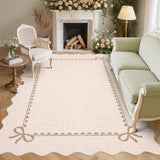 Garvee Machine Washable Scalloped Bow Area Rug - Low-Pile Soft, Non-Slip Rubber Backing, Mark-Resistant, Non-Shedding, Collapsible - Beige - 6x9 ft (183x274 cm) - USA - Bow Border|Beige