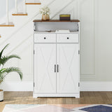 Garvee Modern Farmhouse Entryway Shoe Cabinet - Narrow Freestanding Hallway Storage with Doors, Drawers, Adjustable Shelves - Hidden Shoe Organizer for Living Room or Foyer, Brownish White