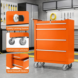 Garvee Heavy-Duty 4-Drawer Rolling Tool Chest & Cabinet - Lockable Steel Tool Storage Cart w/ Wheels, Sliding Drawers & Drawer Liners - For Garage & Workshop - Orange