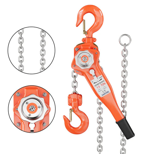 Garvee Manual Lever Chain Hoist – 1.5 Ton (3300 lbs) Capacity, 10 ft Lift – G80 Galvanized Steel Chain, Weston Double Pawl Safety Brake, 360° Swivel Hooks, Portable Heavy Duty Lifting Hook for Garage, Factory, Dock, Warehouse