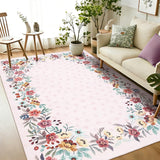 Garvee Washable Floral Area Rug - Low-Pile Non-Slip Carpet for Living Room, Bedroom, Dining Room - Light Pink - 5x7ft (152x213cm) - USA Spec - Light Green