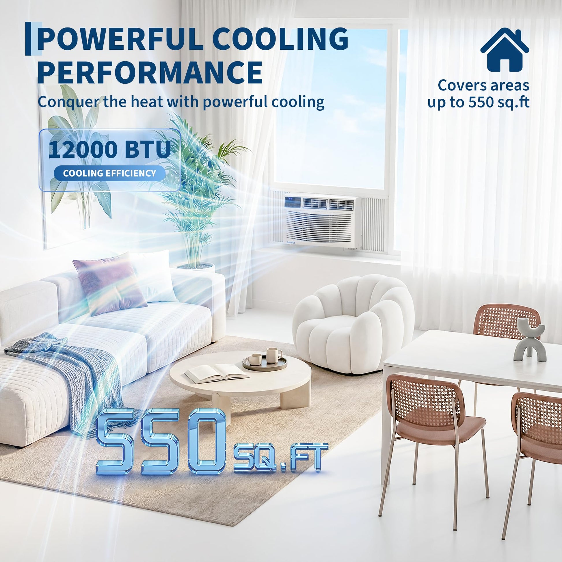 Garvee 12000 BTU Window Air Conditioner for Medium Rooms, Quiet Operation & Energy Saving, 115V Compressor, LED Display & Remote, Easy Install, Bedroom & Office