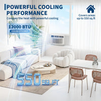 Garvee 12000 BTU Window Air Conditioner for Medium Rooms, Quiet Operation & Energy Saving, 115V Compressor, LED Display & Remote, Easy Install, Bedroom & Office