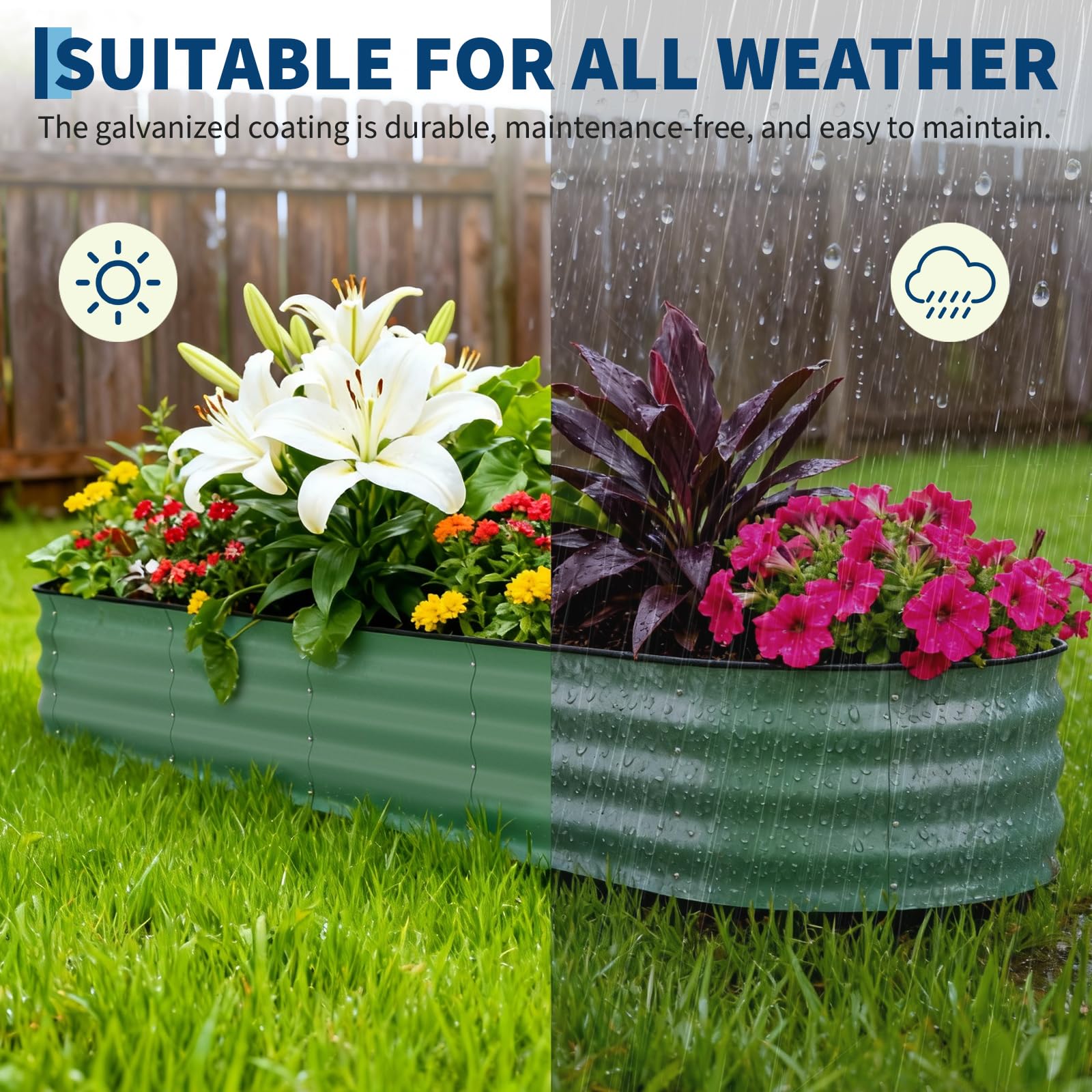 Garvee 2 Pcs Raised Garden Beds Outdoor 8x2x1.5 ft Galvanized Steel Planter Box Green Durable Rust-Resistant Easy Assembly
