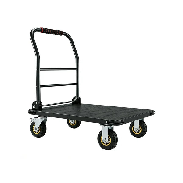 Garvee Heavy Duty Platform Truck Cart, Steel Flatbed Dolly with 6" Swivel Wheels and Brakes, Foldable Hand Truck for Warehouse, Garage, Shipping, 36"x24", Black