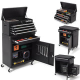 Garvee Heavy Duty 5-Drawer Rolling Tool Chest Cabinet with Lock – Large Capacity Metal Tool Organizer, Detachable Storage, Swivel Wheels, Ball Bearing Drawers, EVA Liner – Black, Side Armrest, 3 Inch Wheels